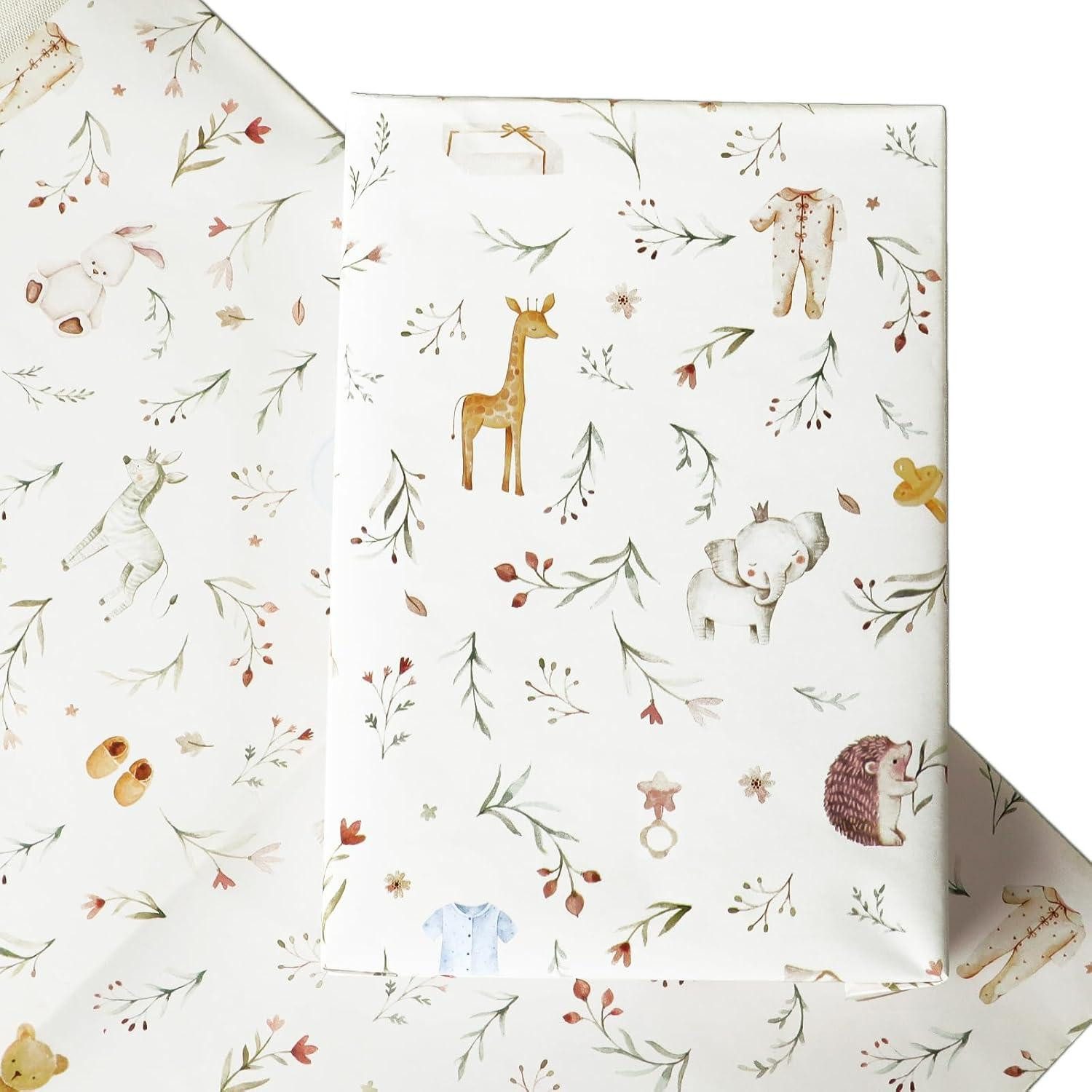 Geschenkpapier 4 Blatt Taufe Geschenkpapier Kinder Tiermuster Verpackungspapier
