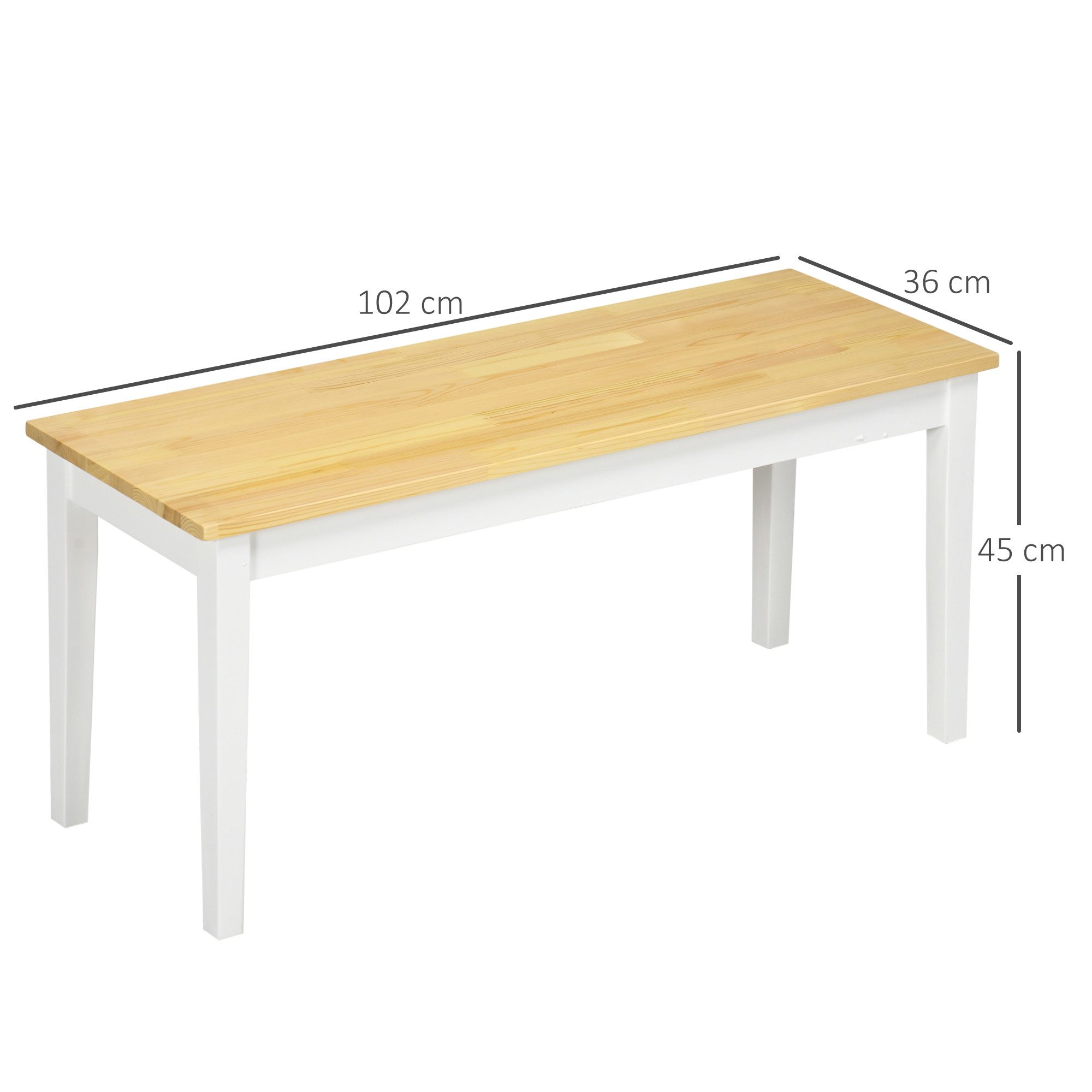 HOMCOM Sitzbank Holzbank Küchenbank (Wohnzimmerbank, 1-St., Essbank), Weiß, 102 x 36 x 45 cm