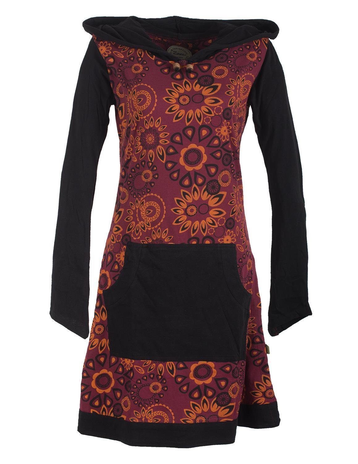 Jerseykleid Kapuzenkleid mit Blumen bedruckt und Kängurutasche