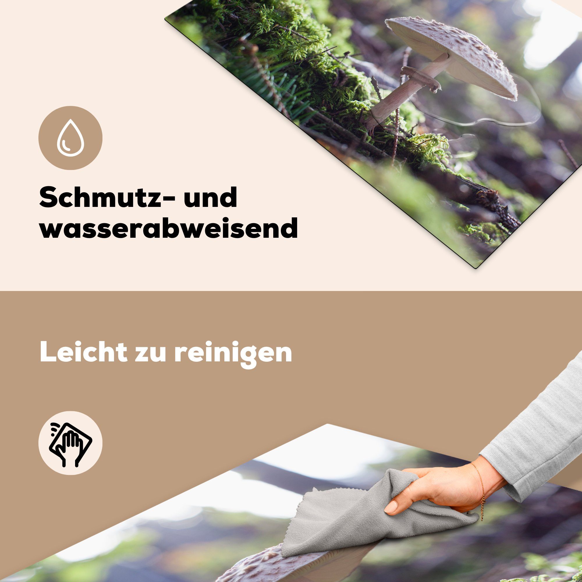 Wald, 81x52 Vinyl, einem für cm, (1 tlg), Ceranfeldabdeckung küche, MuchoWow Induktionskochfeld Schutz in Pilz die Herdblende-/Abdeckplatte