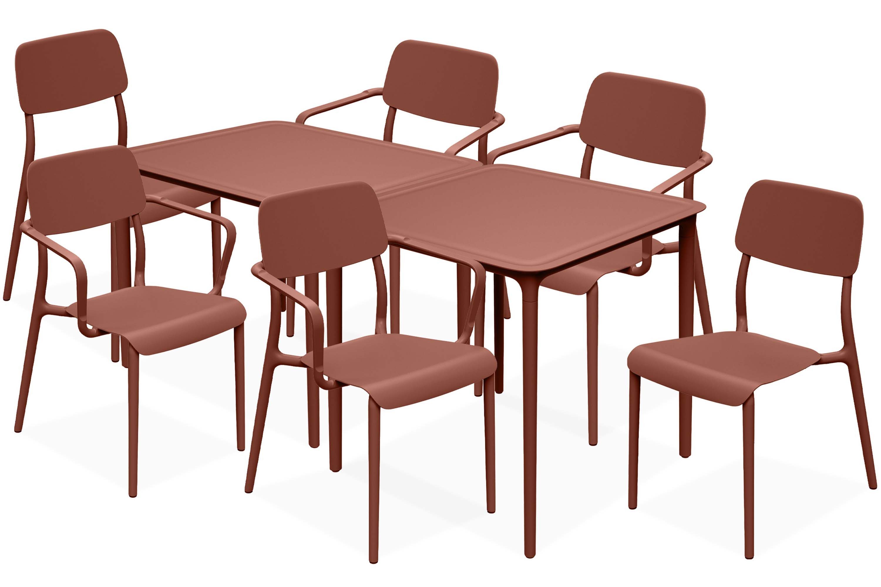 KONSIMO® Garten-Essgruppe GALIO Sitzgruppe, Gartenmöbel-Set, hergestellt in der EU, Modern, (aus hochwertigem Kunststoff, 8-tlg., 2 Stühle ohne Armlehnen, 4 Stühle mit Armlehnen, 2 Tische), Gartengarnitur, Stapelbar, witterungsbeständiges Material