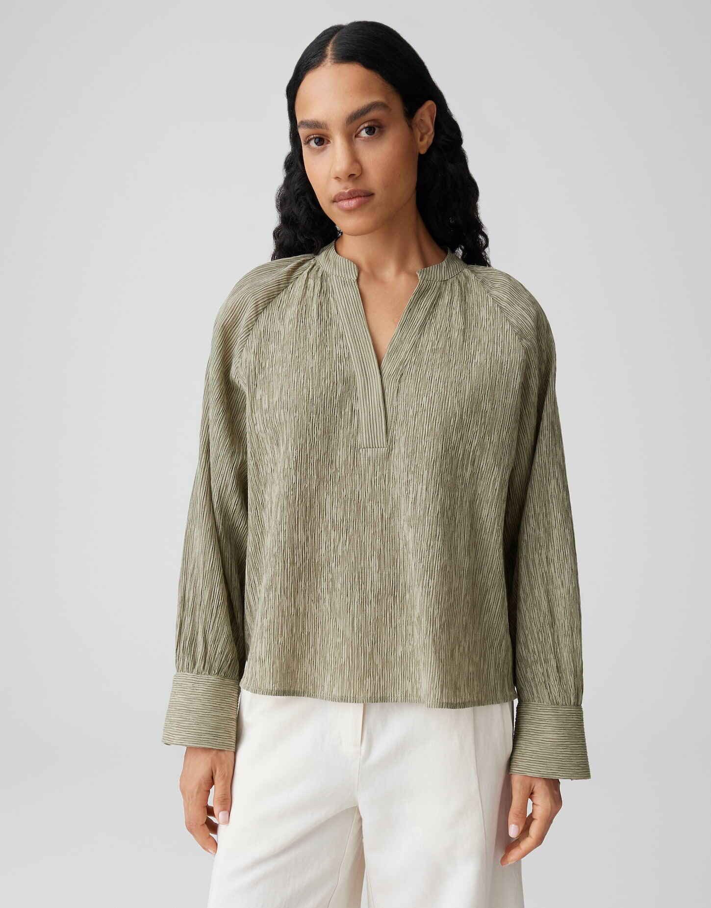 OPUS Langarmbluse Fohemia aus Webware mit Crinkle Effekt Raglanärmel, weicher Griff, Casual – ideal für Alltag und moderne Look