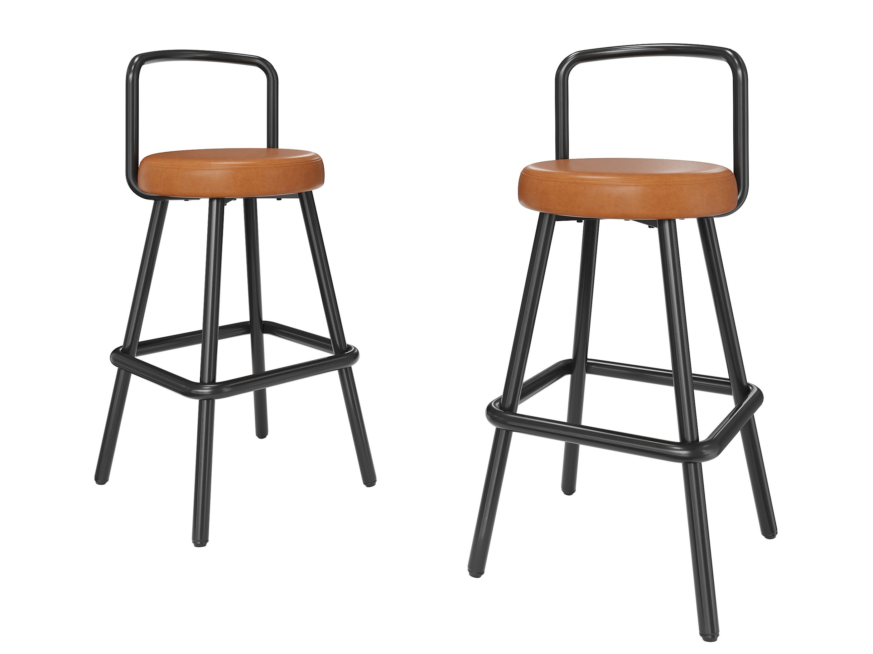 SeedWave Barhocker mit Lehne, 2er Set Barstuhl Metallgestell mit PU-Ledersitz, Fußstütze, Vintage Industrie-Stil Küchenhocker, bis 150kg belastbar
