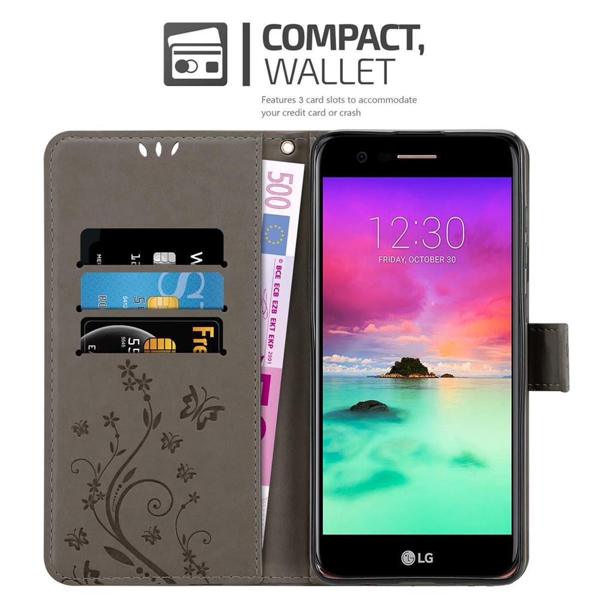 Cadorabo Handyhülle für LG K10 2018 / K11 / K11 PLUS Hülle LG K10 2018 / K11 / K11 PLUS, Hülle Schutzhülle Blumen Flower mit Standfunktion Kartenfach Magnet