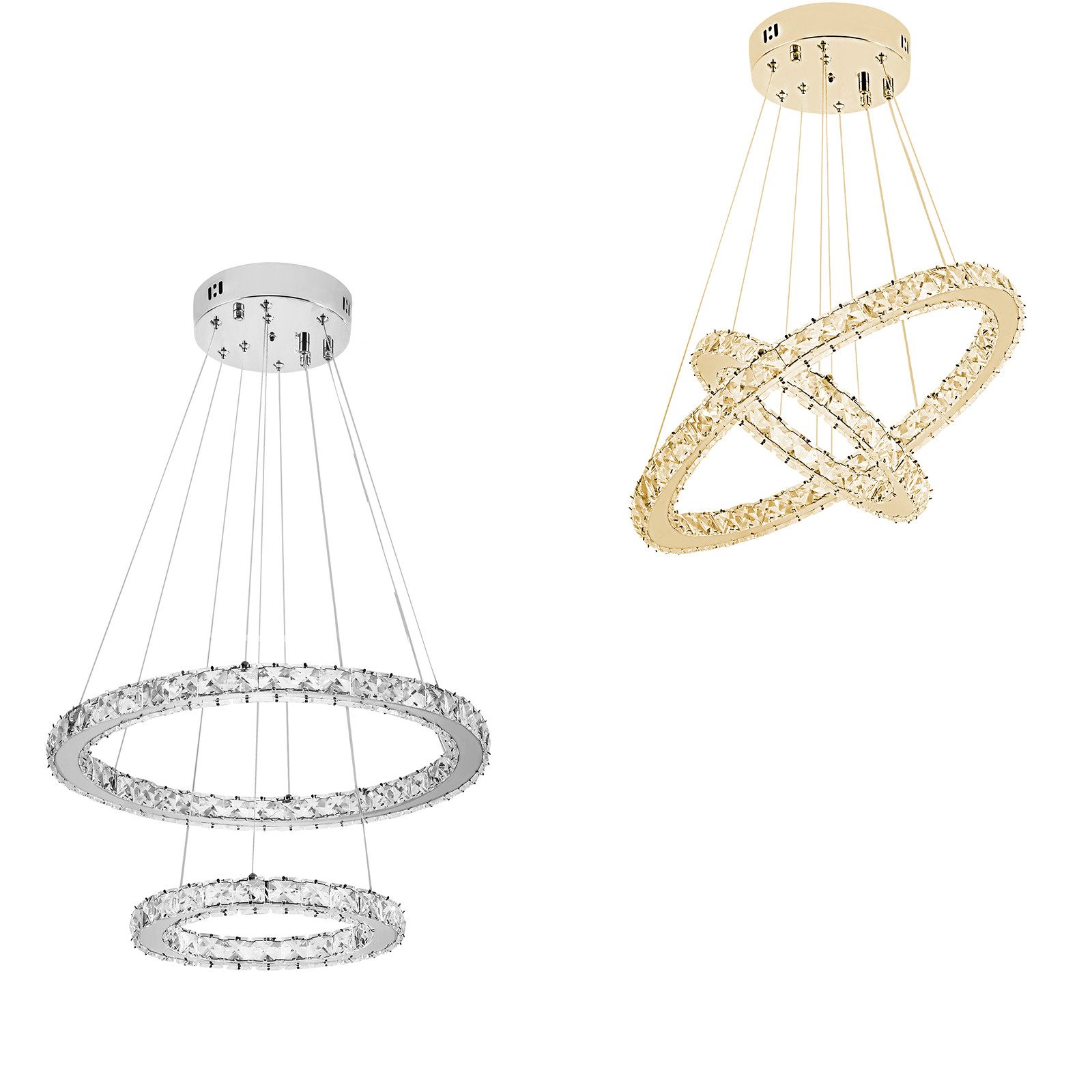 FIVMEN LED Deckenleuchte Pendelleuchten 48W/72W/96W Hängelampe Kronleuchter Dimmbar, LED fest integriert, Kristall Hängeleuchte 2 Ringe/3 Ringe