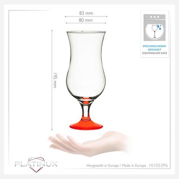 PLATINUX Cocktailglas Cocktailgläser Rot, Glas, 400ml (max. 470ml) Longdrinkgläser Partygläser Milkshake Hurricane