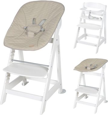 roba® Hochstuhl Treppenhochstuhl 2-in-1 Set Born Up weiß, mit Neugeborenen-Aufsatz, Greyish gesteppt