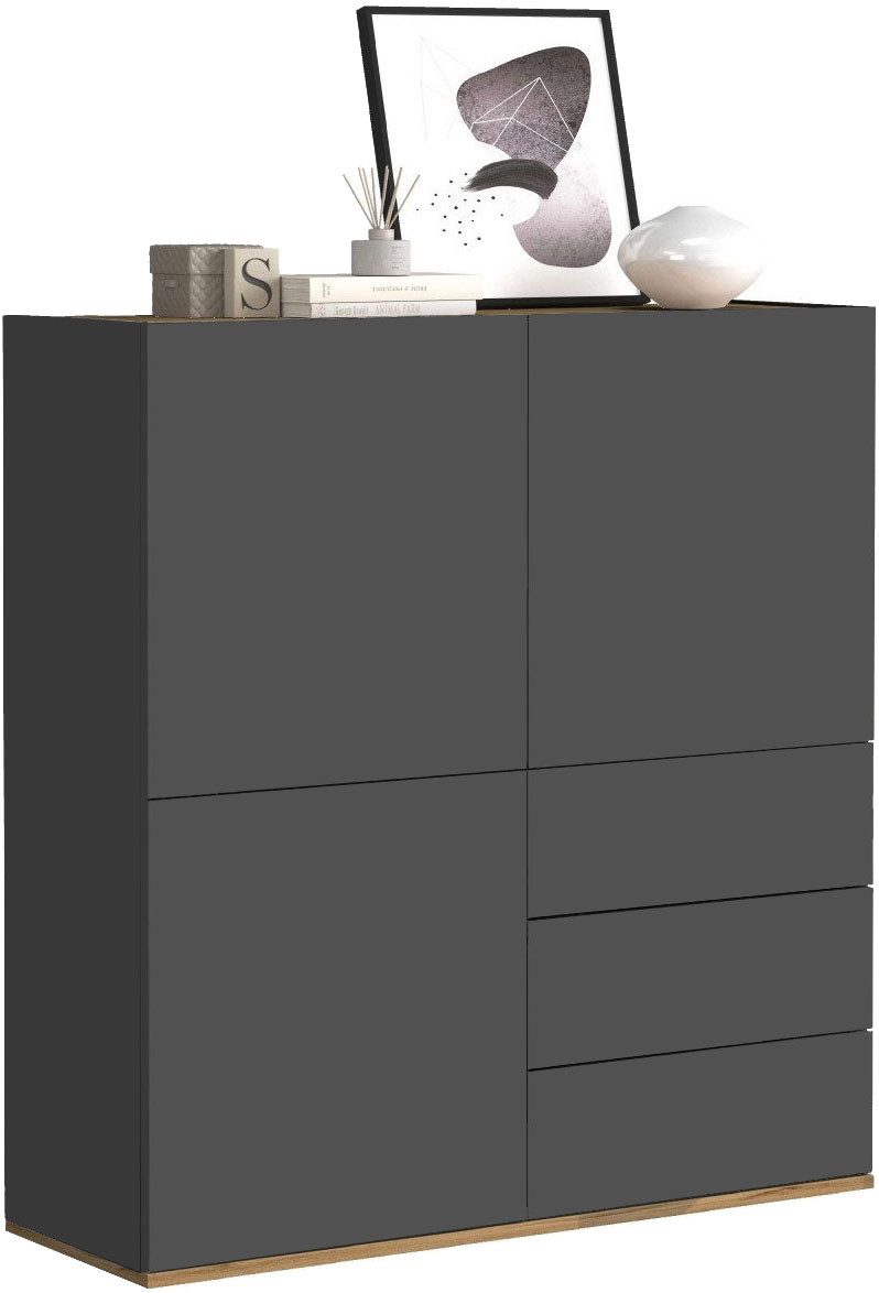 OTTO home Highboard GARDA,Kommode, Made in Italy, Breite 102 cm, Höhe 110 cm, grifflos (1 St), 3 Türen, 3 Schubladen, grifflos Breite 102 cm, anthrazit/eiche matt