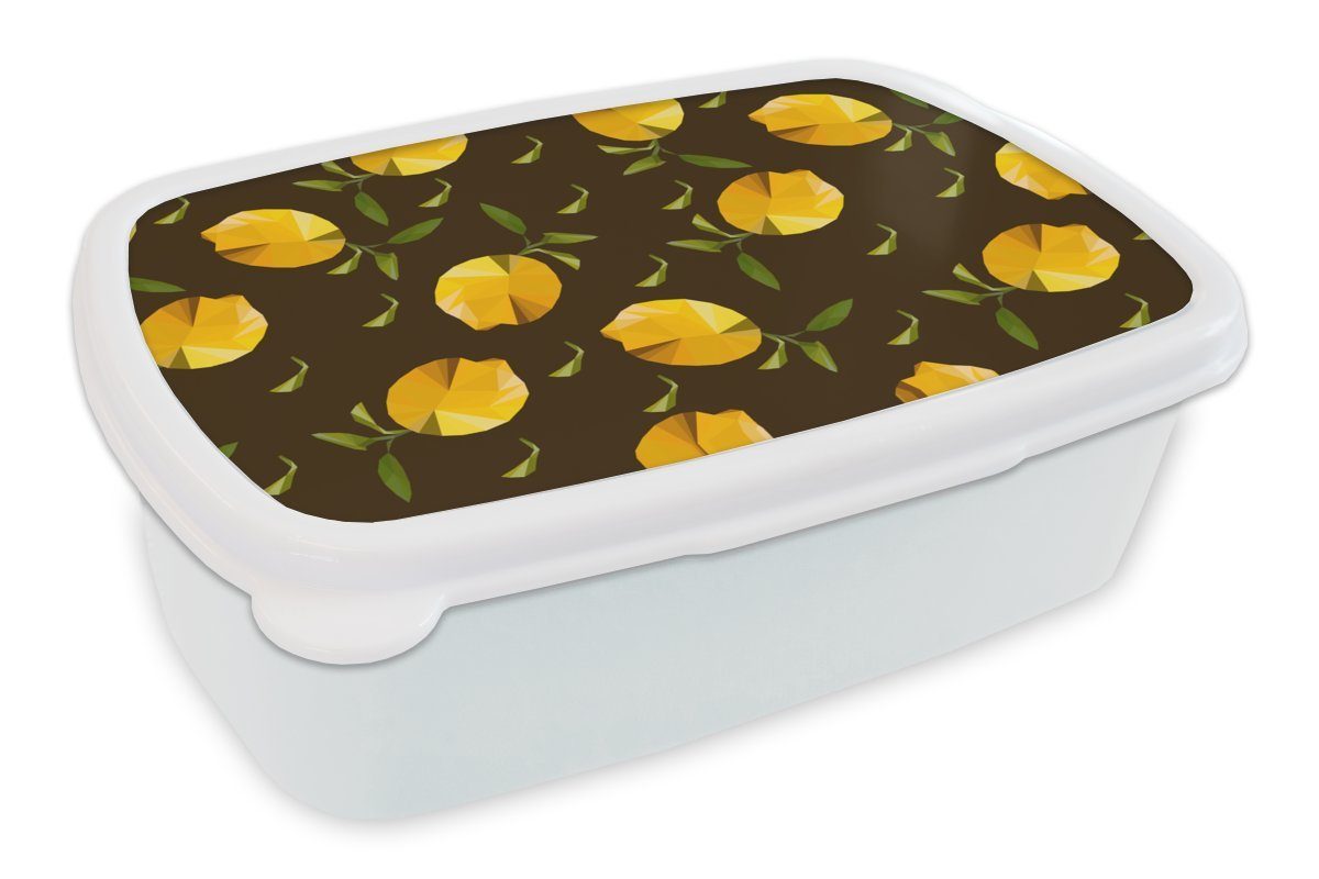 MuchoWow Lunchbox Zitrone - Obst - Muster - Origami, Kunststoff, (2-tlg), Brotbox für Kinder und Erwachsene, Brotdose, für Jungs und Mädchen weiß