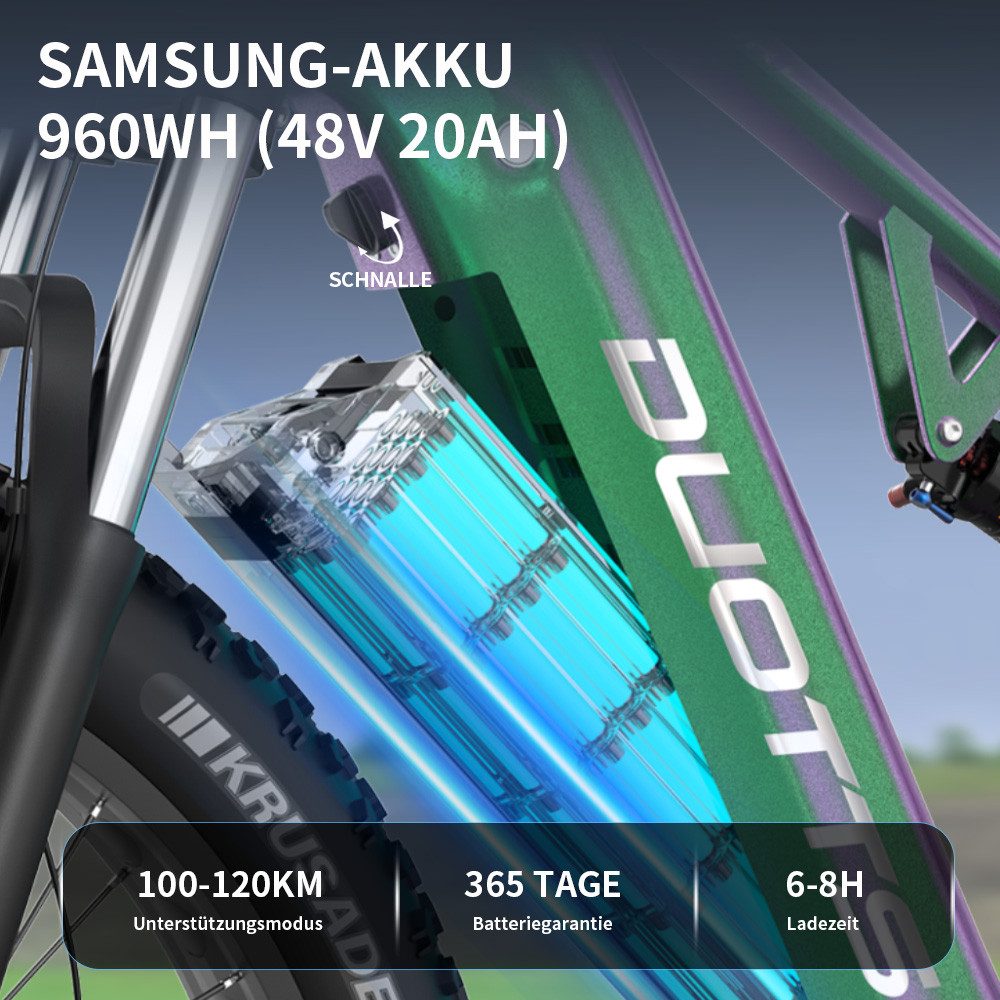 DUOTTS E-Bike Cityrad E26 48V 20Ah 960Wh 120km Reichweite 26x4,0 Reifen 8Gang Elektrisches, 8 Gang, Kettenschaltung, Heckmotor, 960 Wh, Fat-Tire E-Mountainbike e bike für herren u.damen