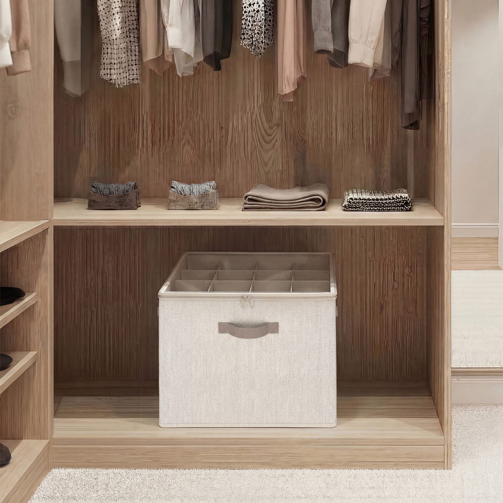 SONGMICS Aufbewahrungsbox Schuh-Organizer aus Stoff, für bis zu 16 Paar Schuhe, stapelbar, Deckel transparent, 2er Set