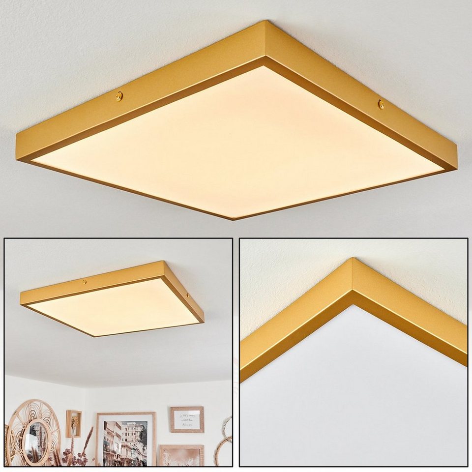 hofstein Deckenleuchte moderne Deckenlampe aus Metall/Kunststoff in  Goldfarben/Weiß, LED wechselbar, 3000 Kelvin, eckige Leuchte, 35 cm x 35  cm, 2350 Lumen, LED 22 Watt