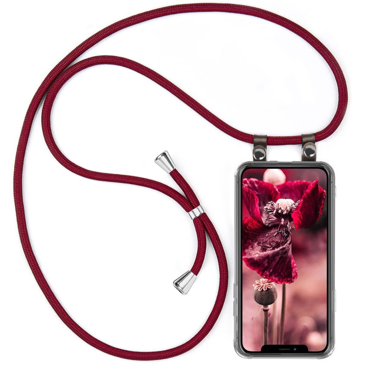 moex Handykette für iPhone X Hülle mit Band Free Spirit Rot 5,8 Zoll, Handyhülle zum Umhängen Handyband Kette abnehmbar Handy Umhängeband