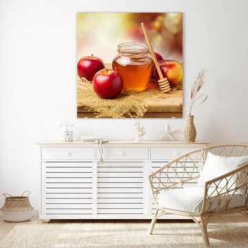 Primedeco Glasbild Wandbild Quadratisch Honig und Äpfel mit Aufhängung, Früchte