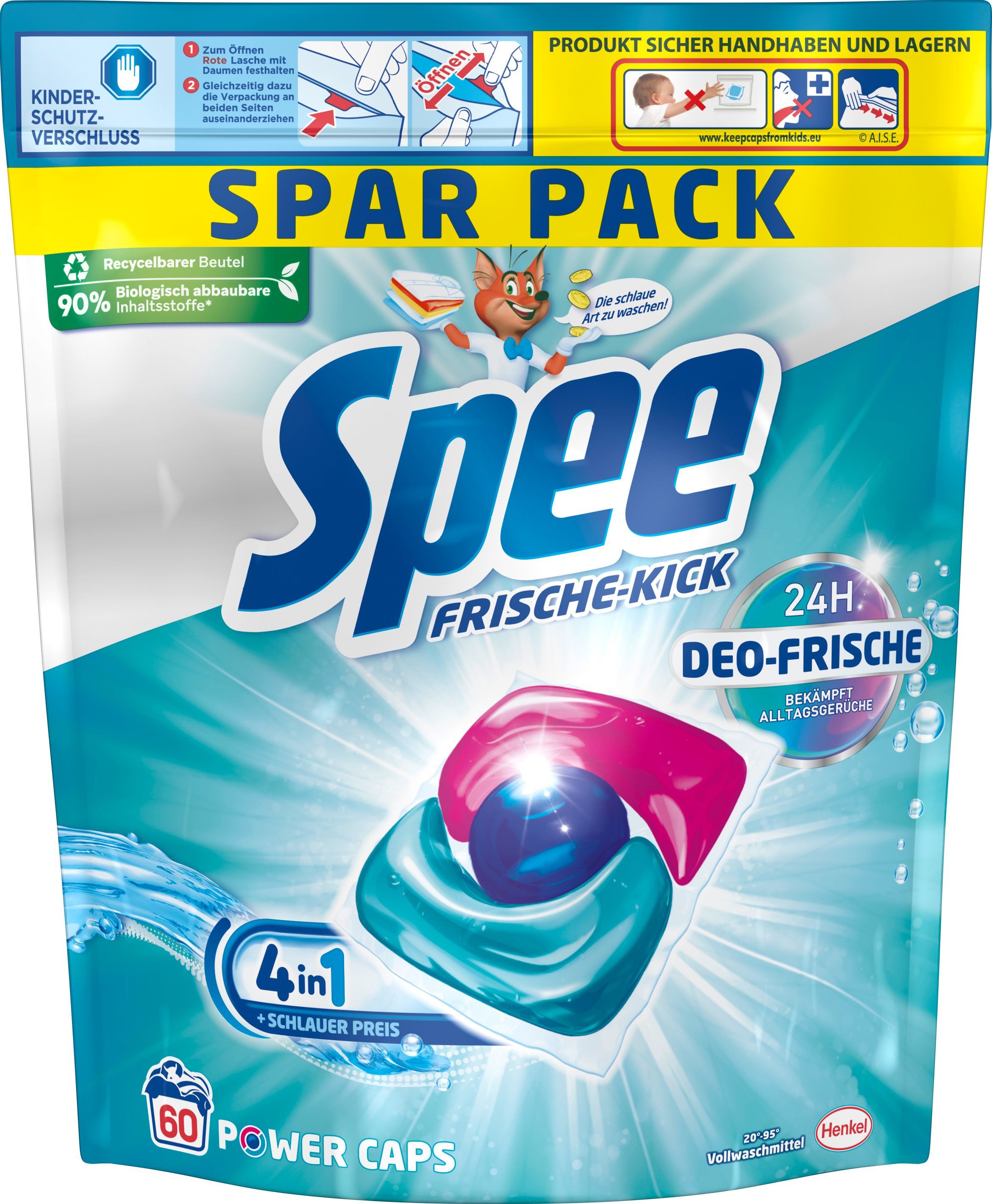 Spee 4+1 Power Caps 2 x 60 WL (120 WL) & WC FRISCH Spa Momente Harmonie 50g Vollwaschmittel (Spar-Pack, [120-St. Kapseln Frische Kick für 24h Deo Frische Reinheit & Sauberkeit)