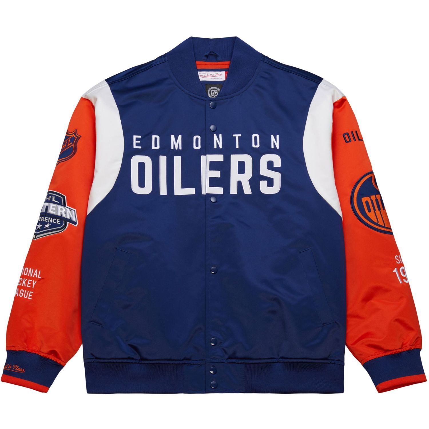 Mitchell & Ness Collegejacke Heavyweight Satin Jacket NHL Edmonton Oilers