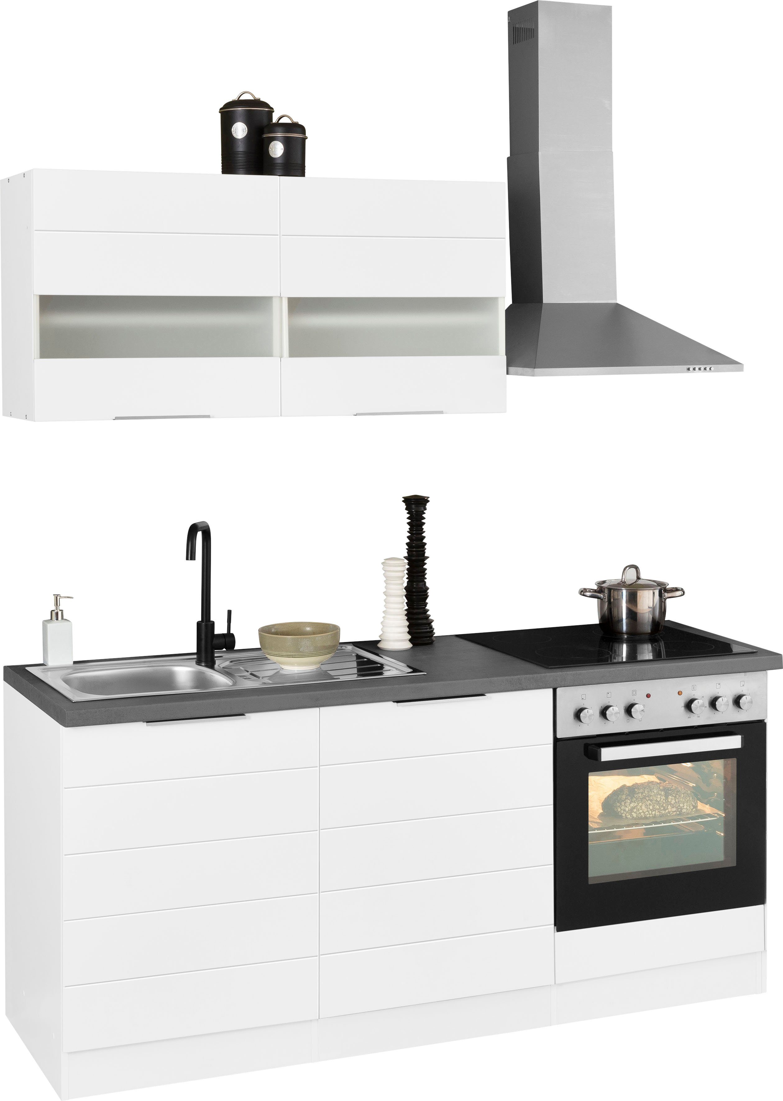 KOCHSTATION Küchenzeile KS-Luhe, 180 cm breit, wahlweise mit oder ohne E-Geräten, gefräste MDF-Fronten