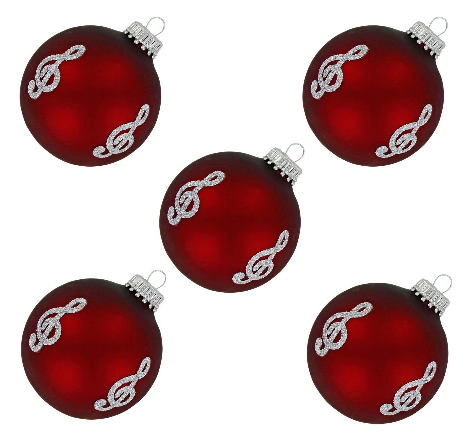 Weihnachtsbaumkugel 5er-Set Weihnachtskugeln "Violinschlüssel" bordeauxrot