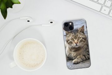MuchoWow Handyhülle Katze - Tier - Braun - Mädchen - Kinder - Jungen - Kind, Handyhülle Apple iPhone 13 Mini, Smartphone-Bumper, Print, Handy