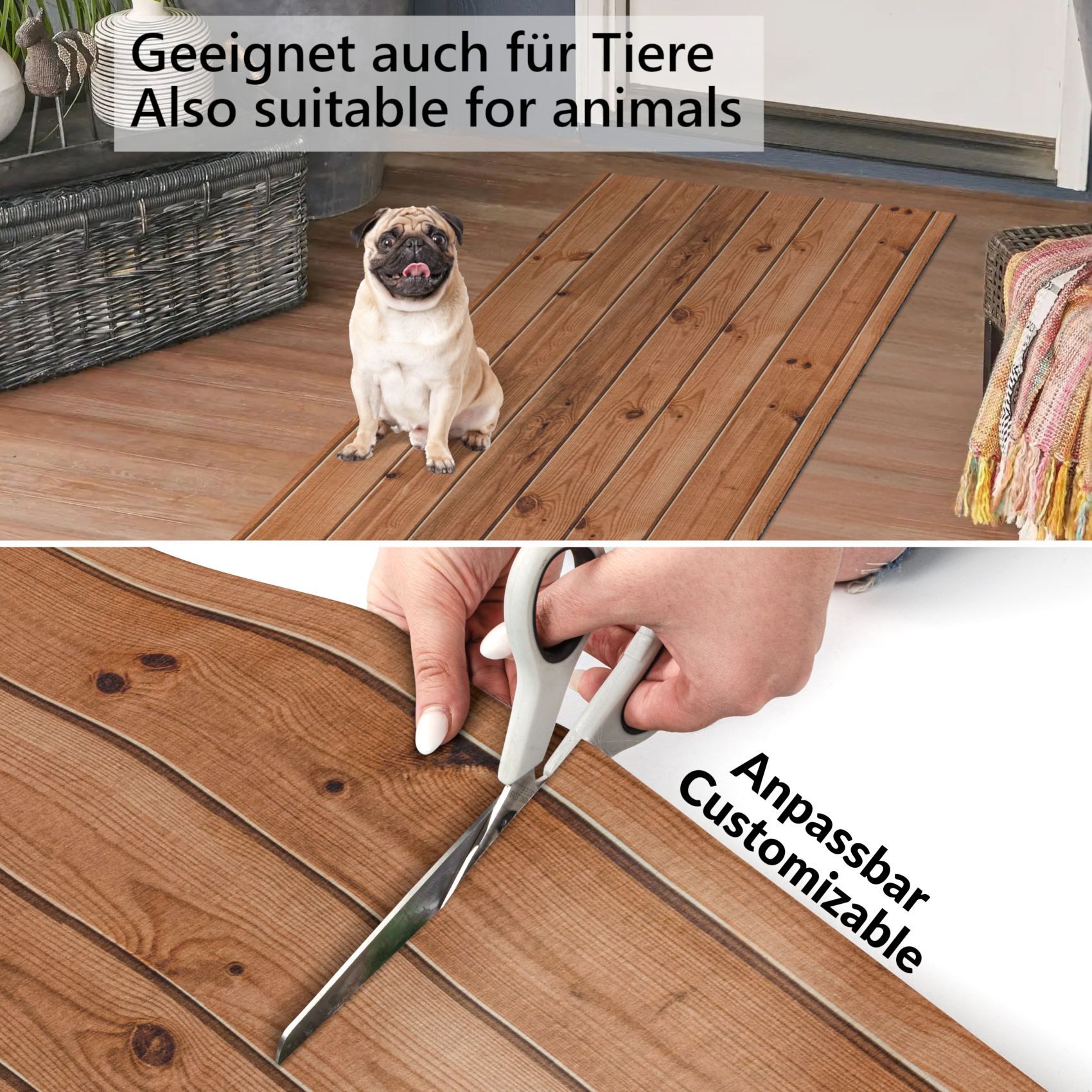 ANRO Küchenläufer RANNA Hochwertig Küchenteppich Teppich Textil, Eckig, Bodenläufer 100x65cm Holz Dielen Braun pflegeleicht – Bild 4 von 5