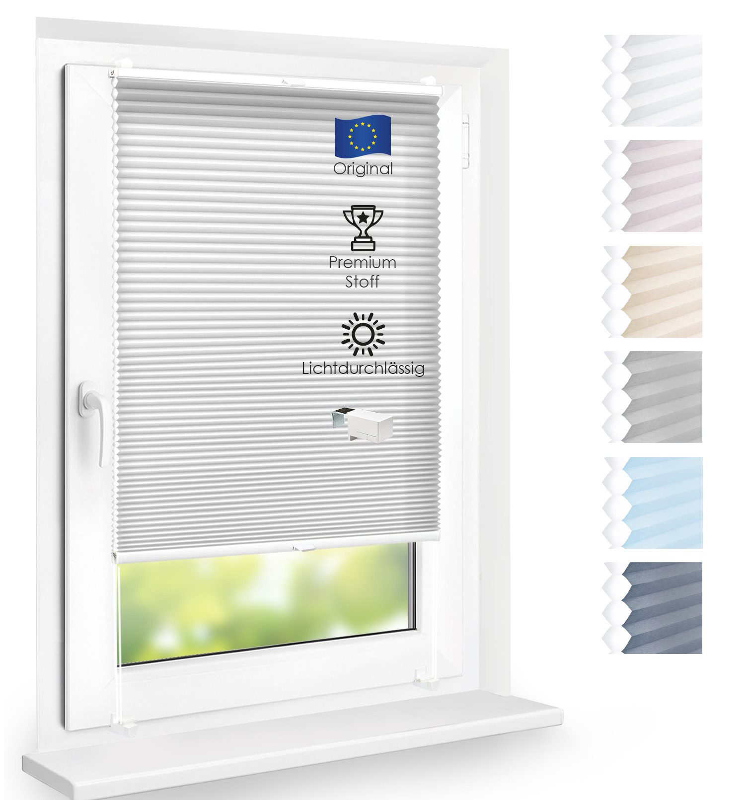 DomDeco Wabenplissee Premium Plissee ohne Bohren, lichtdurchlässig, Sichtschutz, verspannt, blickdicht, Klemmfix, UV-Schutz, modernes Fensterplissee