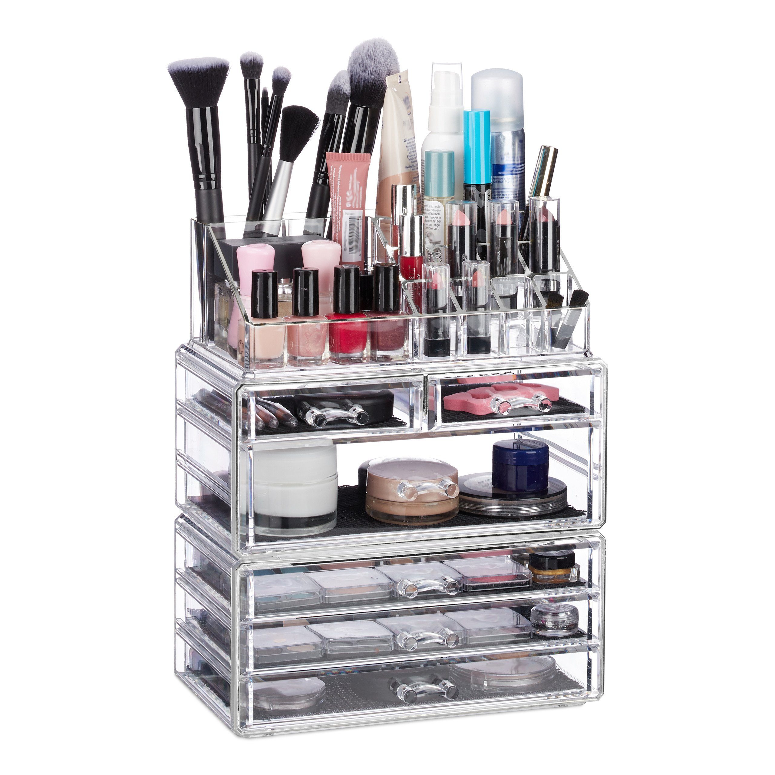 relaxdays Make-Up Organizer Kosmetikorganizer mit 6 Schubladen, Transparent