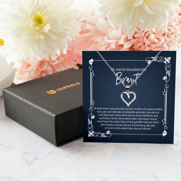 22Feels Schmuckset Braut Geschenk von Bräutigam Frauen Schmuck Verlobte Halskette Herz, Echt-Silber 925/000, Karte Made In Germany