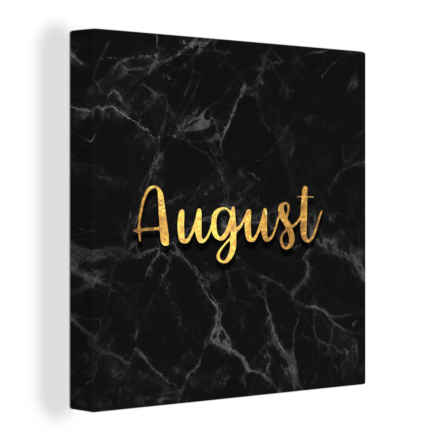 OneMillionCanvasses® Leinwandbild Kalender - August Leinwand Bilder Wohnzimmer Schlafzimmer St), für (1 Marmor, Gold - 
