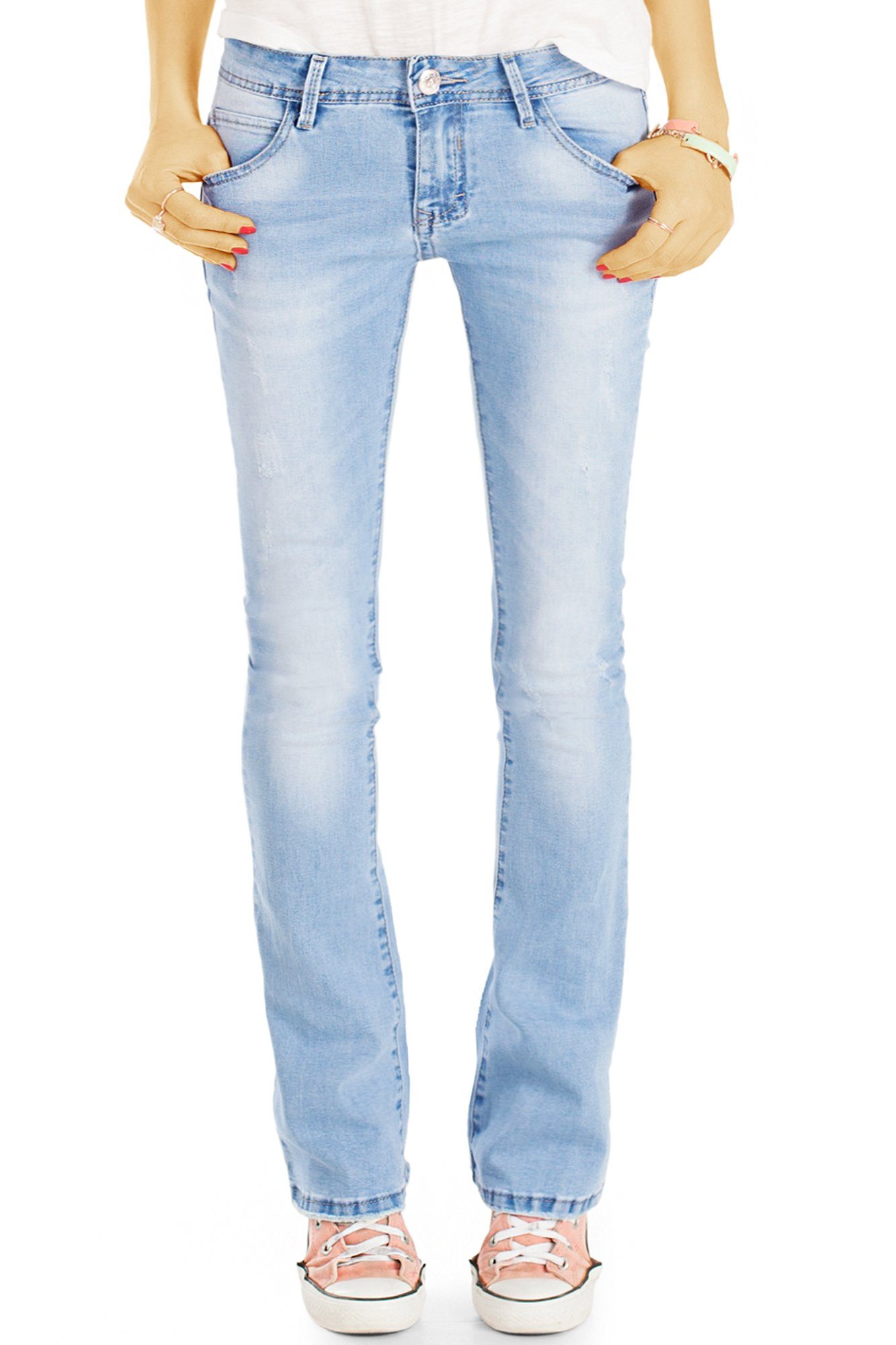 Jonge dame naar voren gebracht verkouden worden be styled Bootcut-Jeans hellblaue low waist Damen Jeanshosen mit  ausgestelltem Bein j76f low waist, bootcut