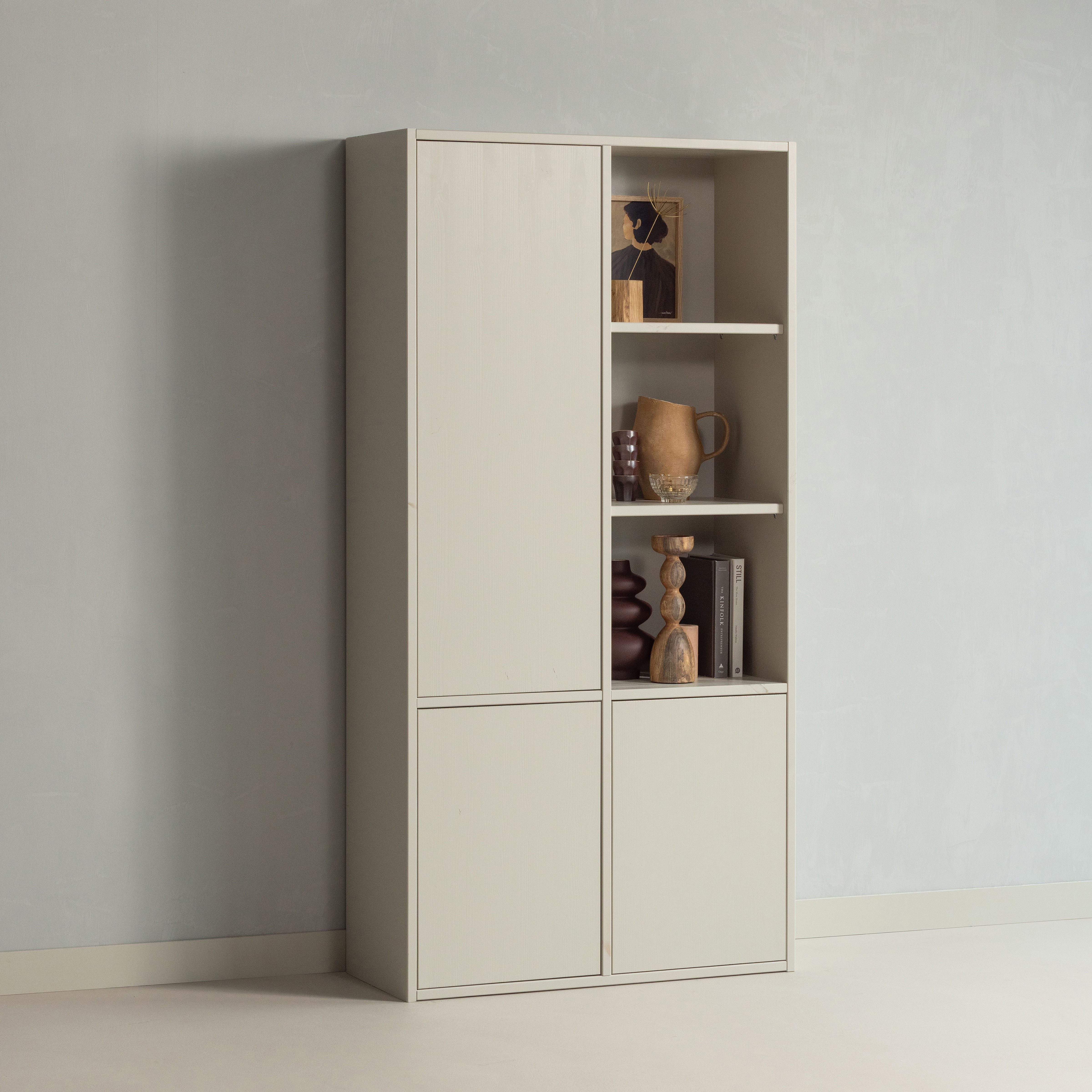 WOOOD Mehrzweckschrank Merel FSC® Massivkiefer und Druckmechanismus B 100 x T 39,5 x H 200 cm Tragkraft 10 kg pro Einlegeboden, einfach zu montierbar, Pfleigleicht