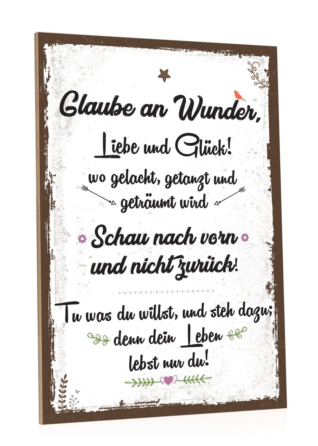 GRAVURZEILE Holzbild mit Spruch - Glaube an Wunder, Liebe & Glück - Holzsch günstig online kaufen