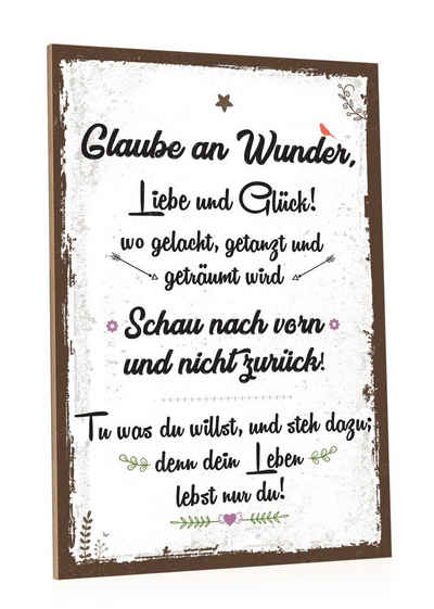 GRAVURZEILE Holzbild mit Spruch - Glaube an Wunder, Liebe & Glück - Holzschild -, (1 St), Geschenk