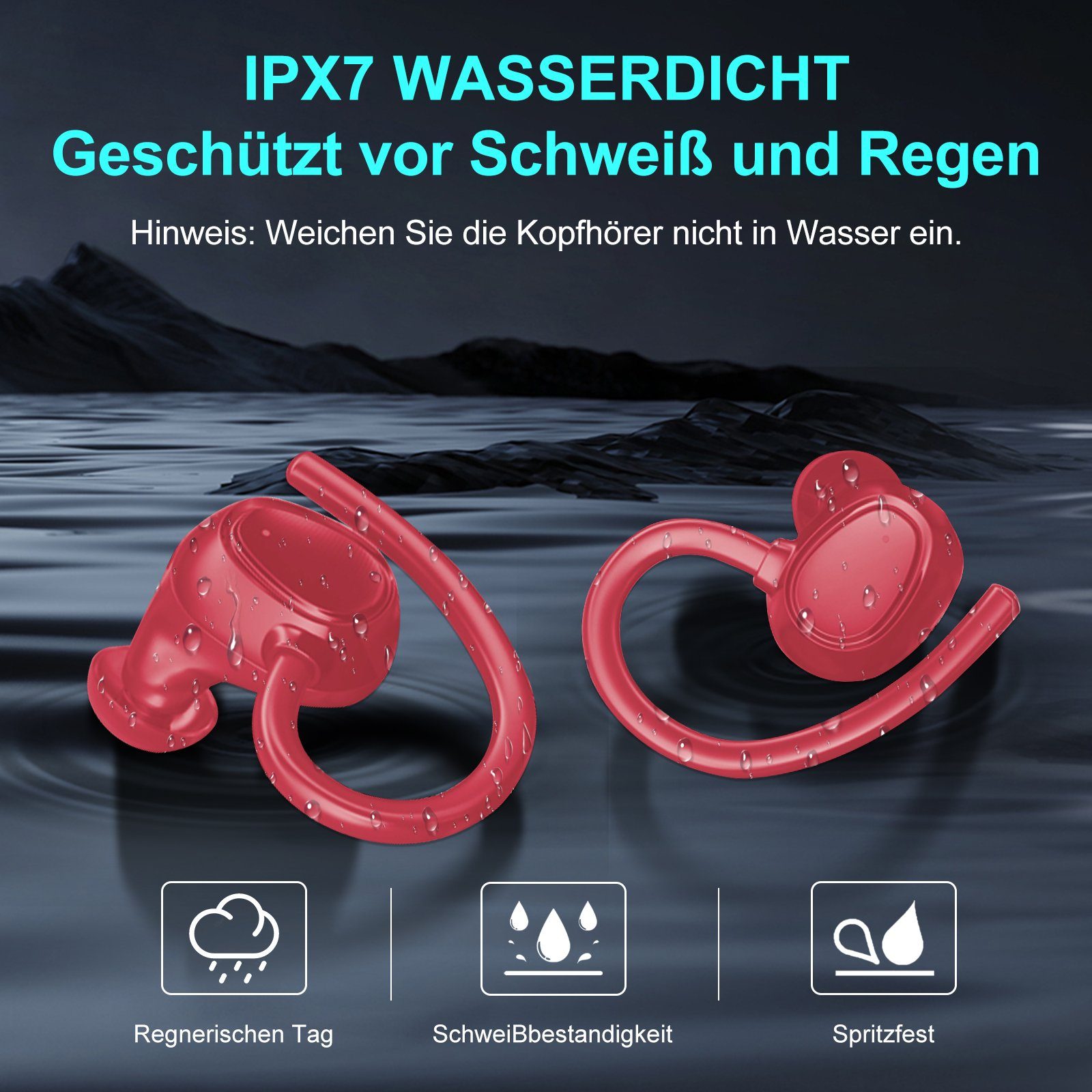 Sportkopfhörer,IP7 Yuede Bluetooth Immersive 13-mm-Schwingspule) 5.3 Rosa ENC Anruf Earbuds Bass, Wasserdicht Display, mit Digital (24H LED HD In-Ear-Kopfhörer Pairing, Step One