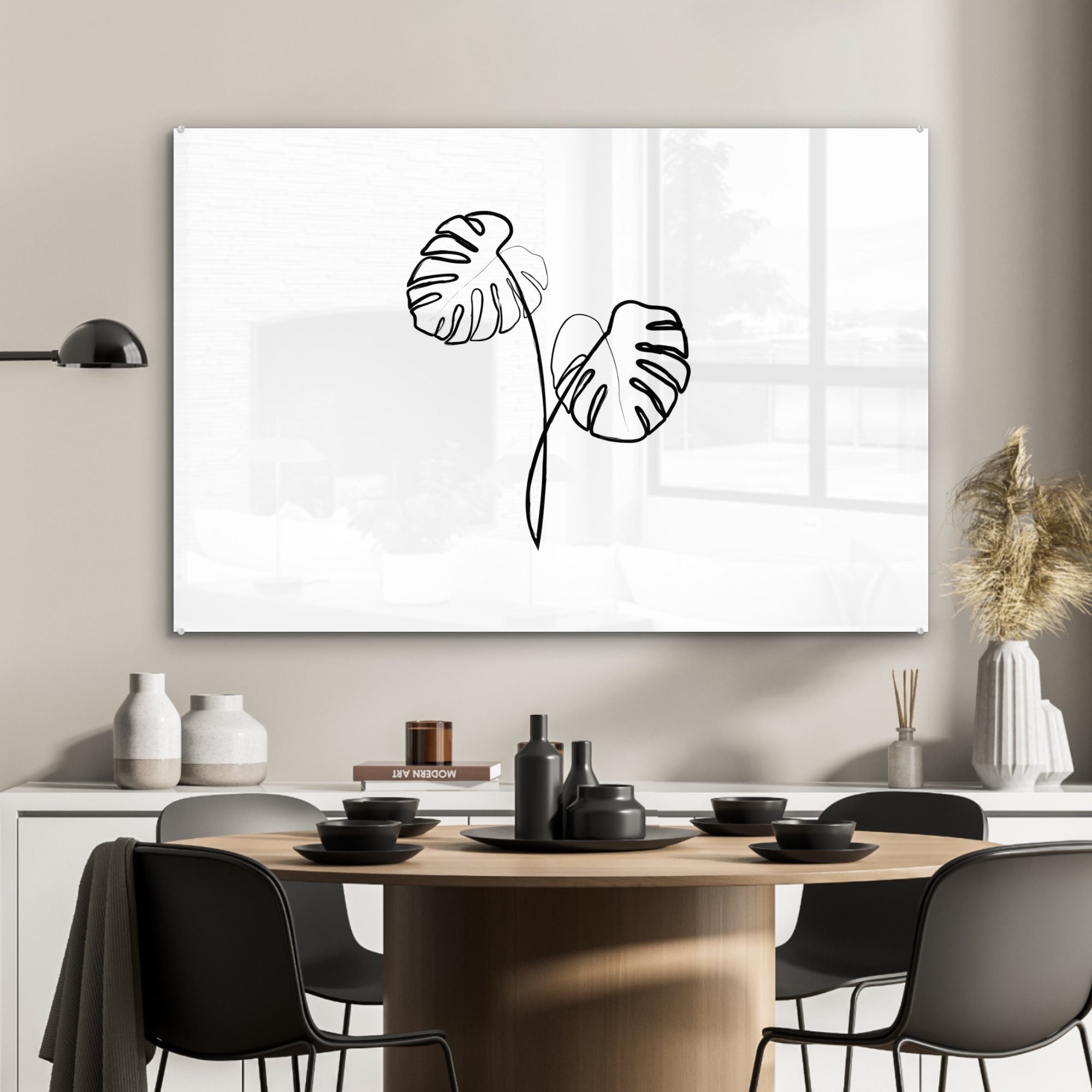 MuchoWow Acrylglasbild Monstera Strichzeichnung, Pflanzen (1 - - & St), Acrylglasbilder Schlafzimmer Wohnzimmer