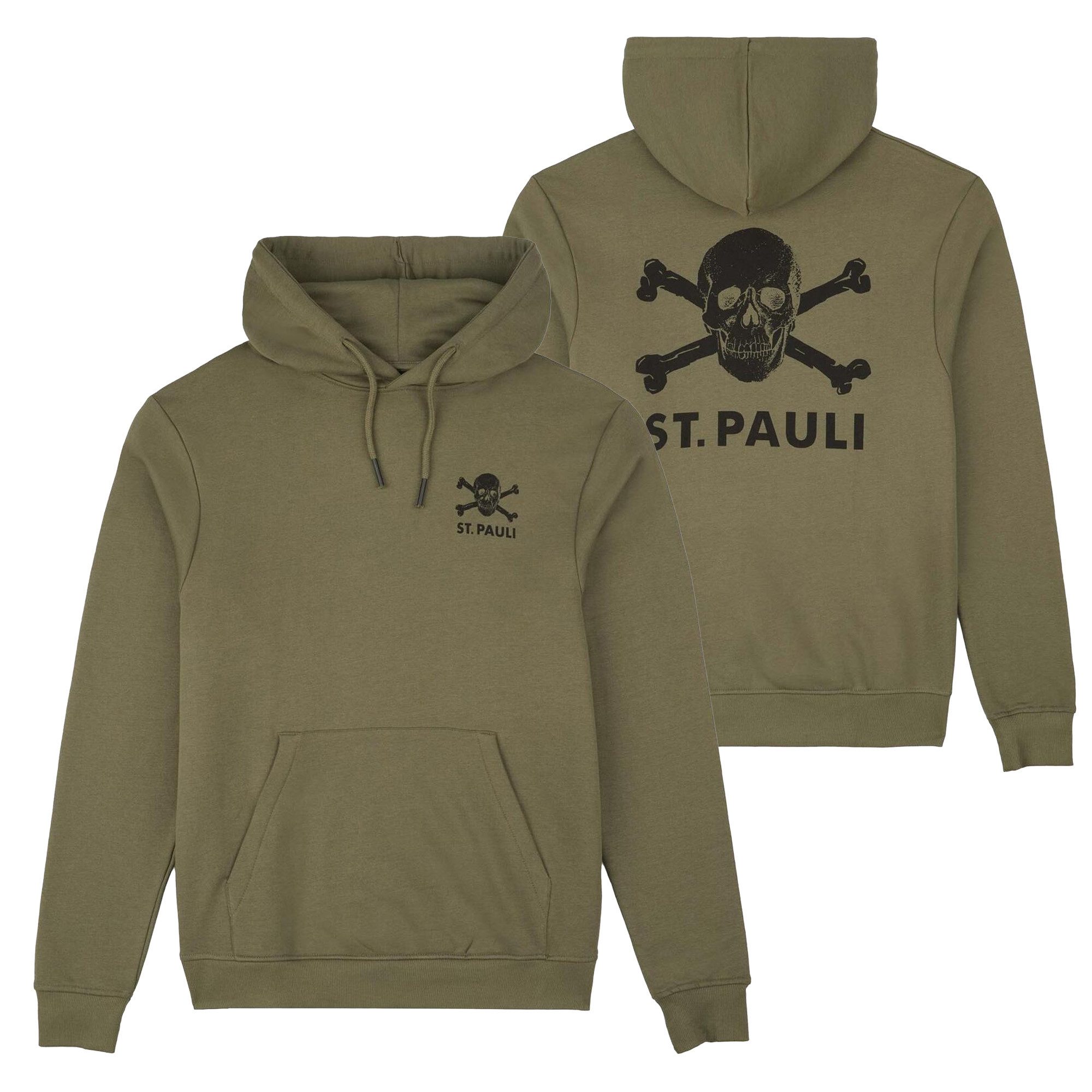 FC St. Pauli Kapuzenpullover FC St. Pauli - Kapuzenpullover Black-Olive Totenkopf - oliv