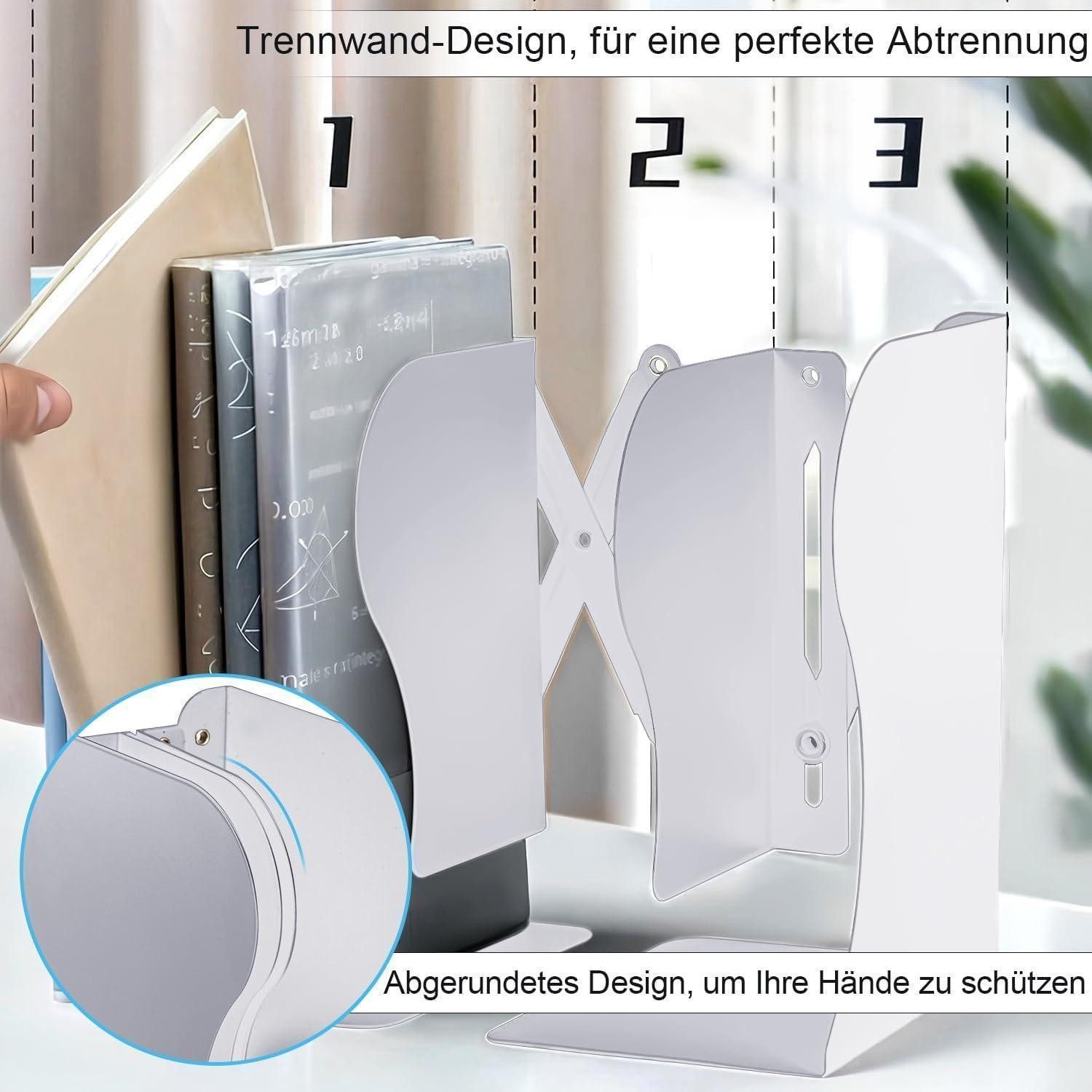 LuxusKollektion Buchstütze Buchstütze verstellbar Metall Kinder Bücherregal Büro Küche Weiß