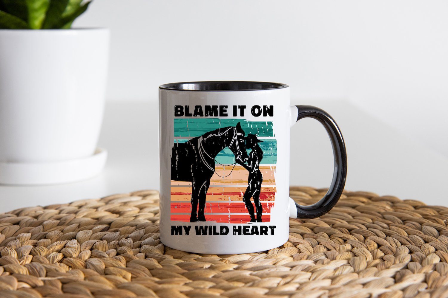 Pferd Geschenk, Wild My Heart It Keramik, Pferde On Motiv Blame Youth Designz mit Kaffeetasse Tasse Weiss/Schwarz