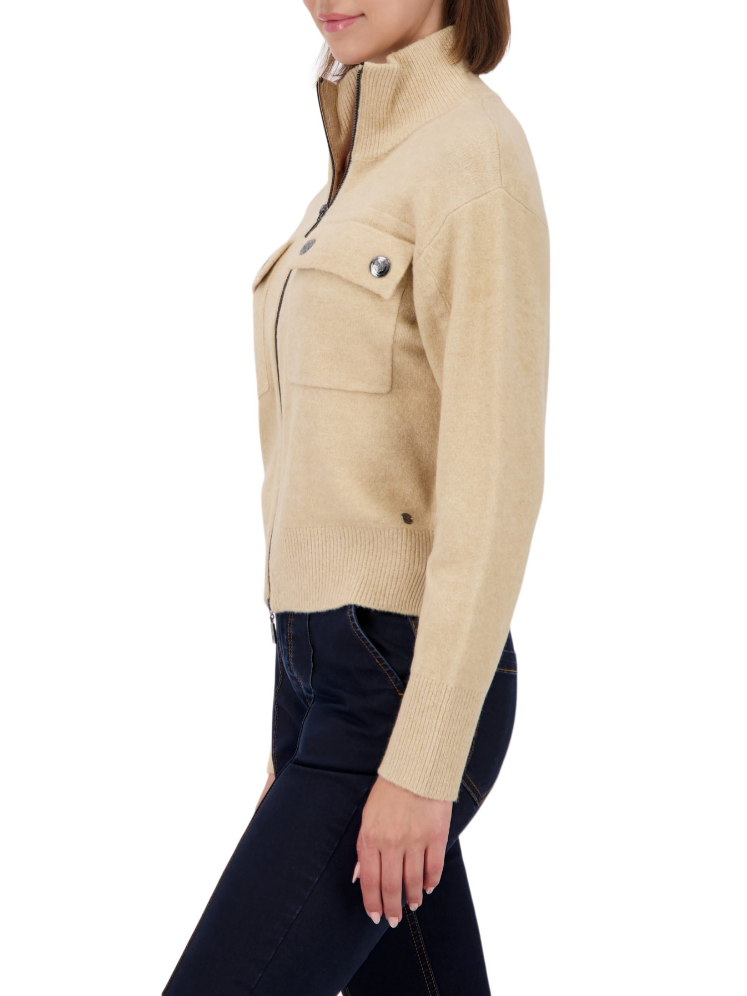 Monari Strickjacke natur,Indoor,Polyester,Unifarben,Stehkragen,Lang,Regular Fit