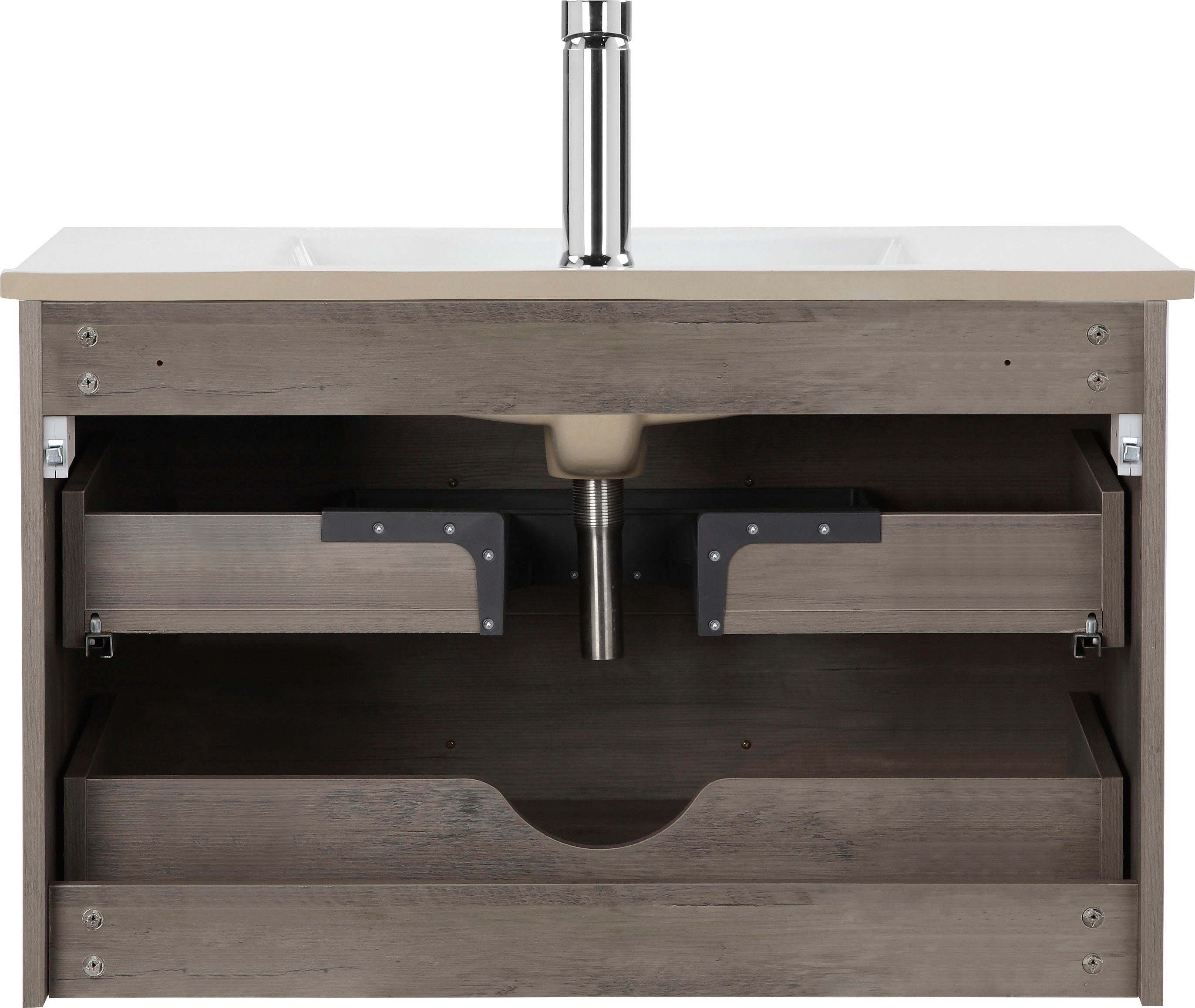 welltime Waschtisch Florenz Badmöbel Badschrank mit Waschbecken, Waschplatz mit 2 Auszügen und Softclose Breite 80cm – Bild 5 von 5