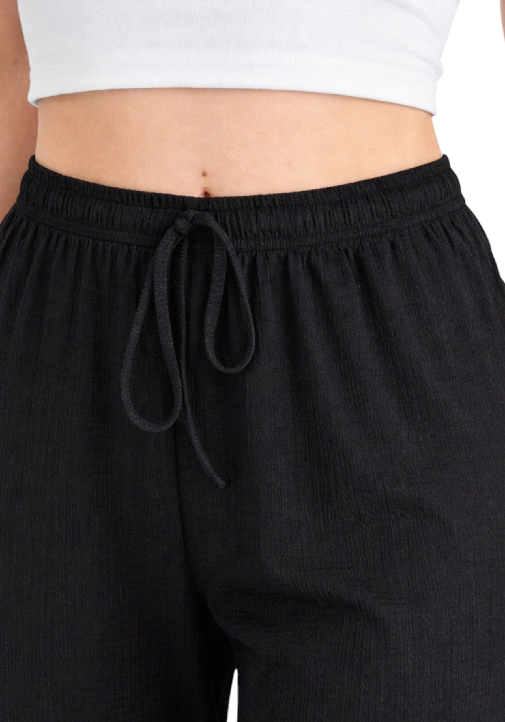 fashionshowcase Palazzohose Damen Crinkle – Weite Sommerhose elastischer Bund hoher Bund, elastischer Tunnelzug