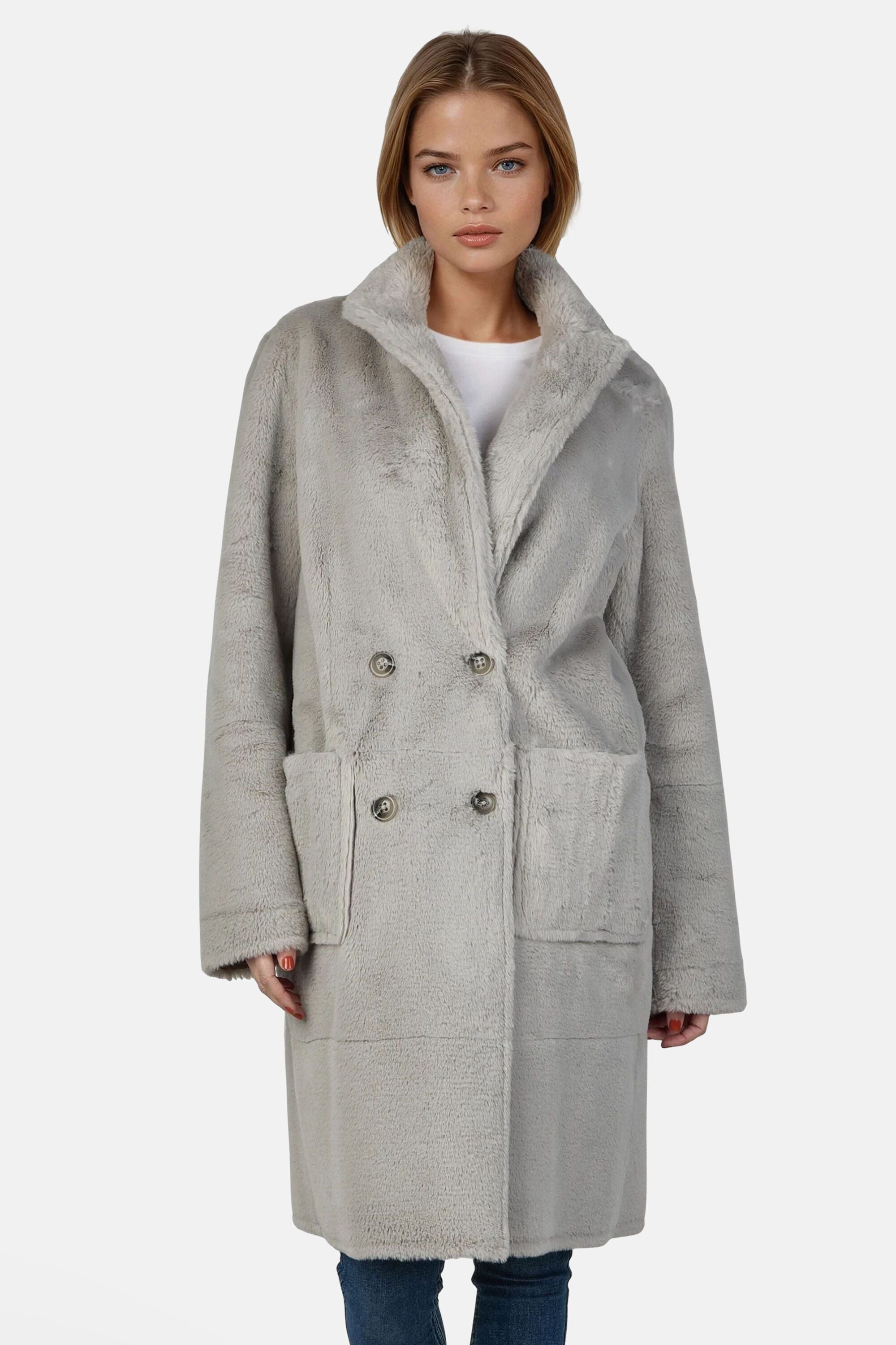 White Label Langmantel Wendemantel aus Polarskin-Imitat