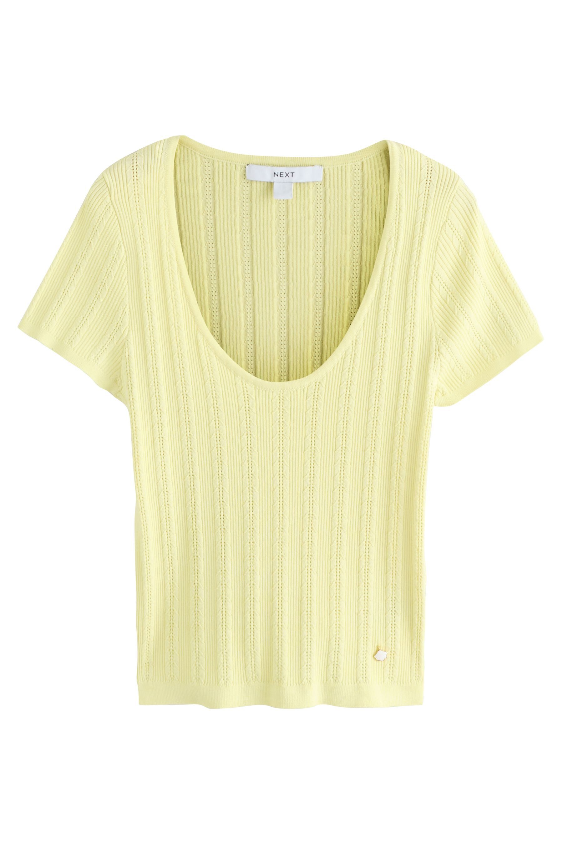 Next T-Shirt Kurzärmeliges Pointelle-T-Shirt mit U-Ausschnitt (1-tlg)