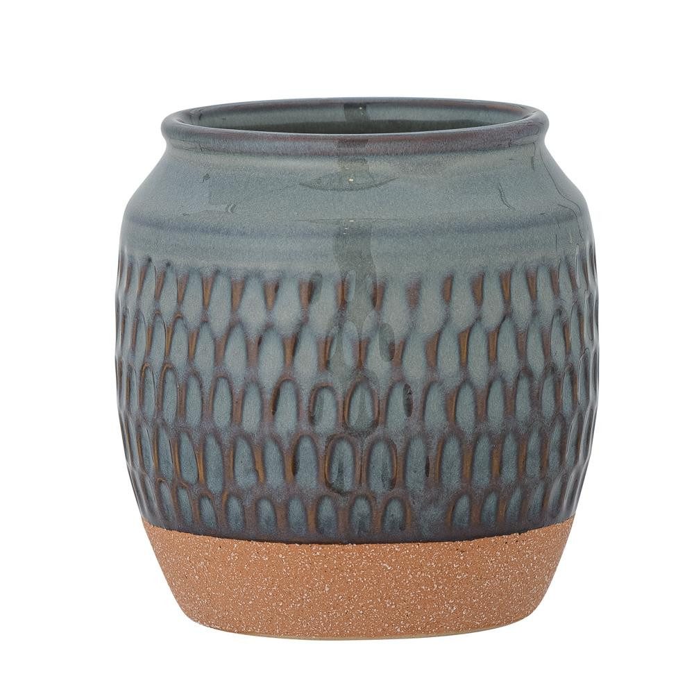 Bloomingville Blumentopf Lui Blumentopf Blau Steingut, D 12,5 cm mit eingraviertem Muster