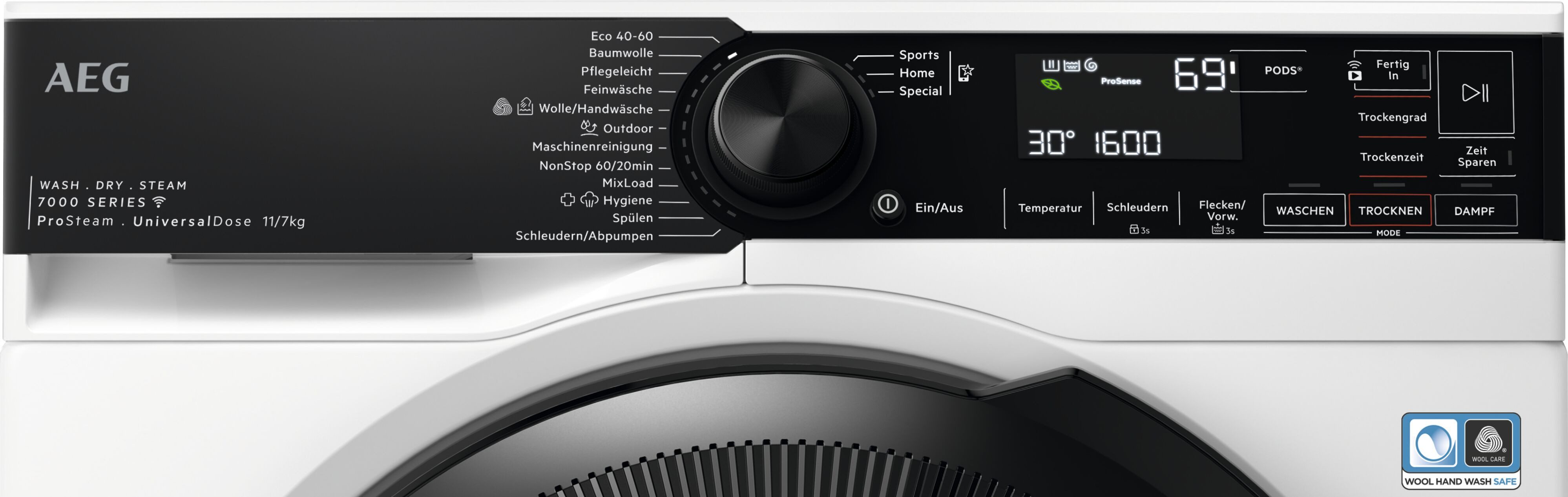 AEG Waschtrockner 7000 ProSteam® LWR7E70610, 11 kg, 7 kg, 1600 U/min, UniversalDose: löst PODS®/Caps 60 % schneller auf für beste Reingung