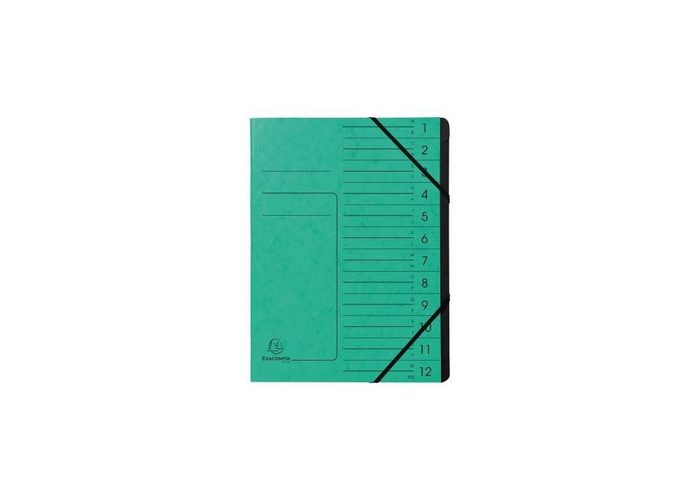 EXACOMPTA Organisationsmappe Ordnungsmappe DIN A4 170g/m² Colorspankarton Farbe: grün Farbe des Fächerblocks: schwarz 12 Fächer