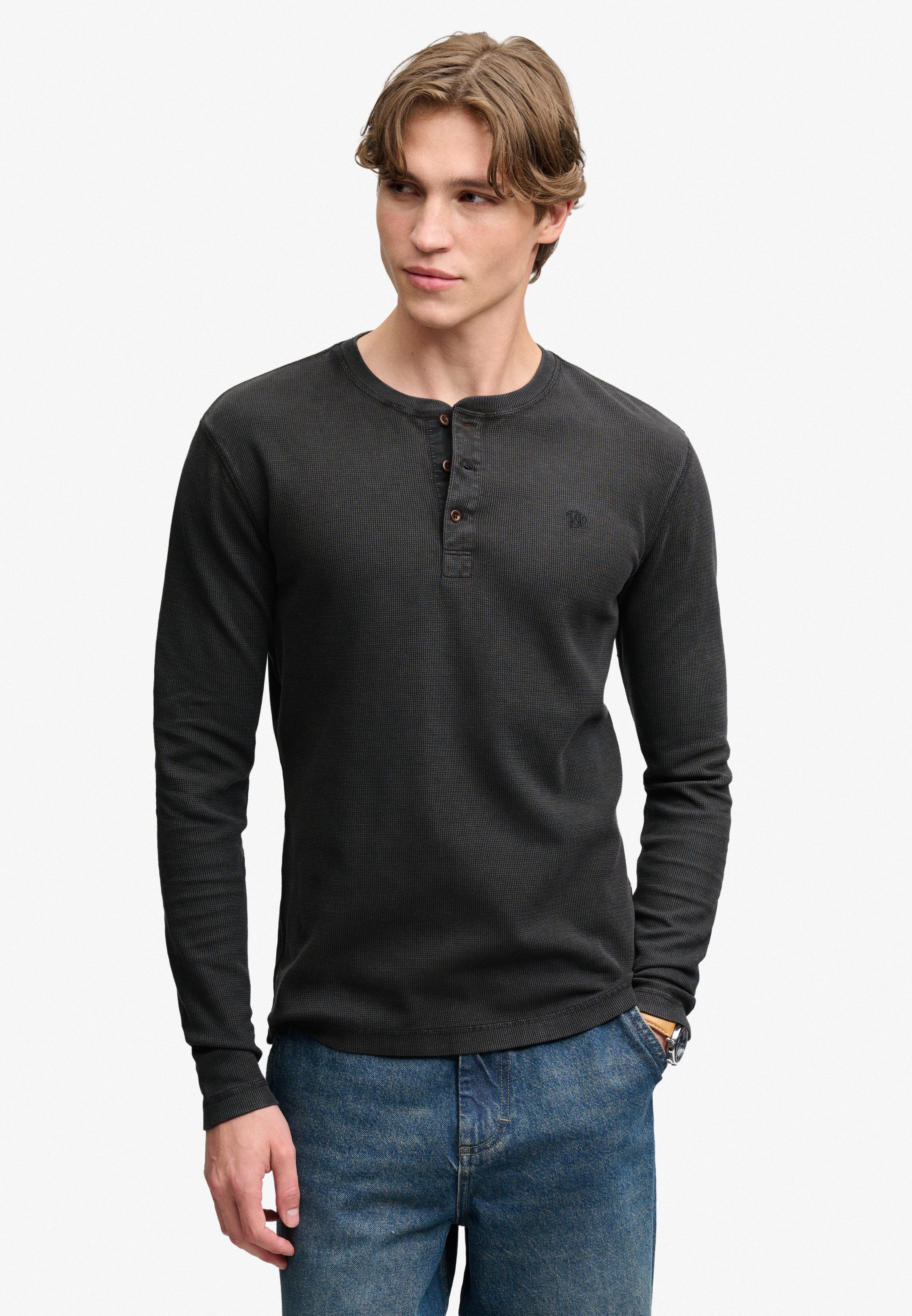 Superdry Langarmshirt WAFFLE LONG SLEEVE HENLEY TOP Baumwolle, relaxed fit