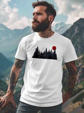 Neverless Print-Shirt Herren T-Shirt Motivshirt Frontprint Wald Silhouette Natur Aufdruck mit Print