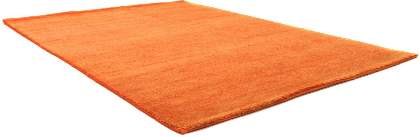 Wollteppich GABBEH FEIN FLOWY, morgenland, rechteckig, Höhe: 19 mm, reine Schurwolle, einfarbig, Wohnzimmer orange
