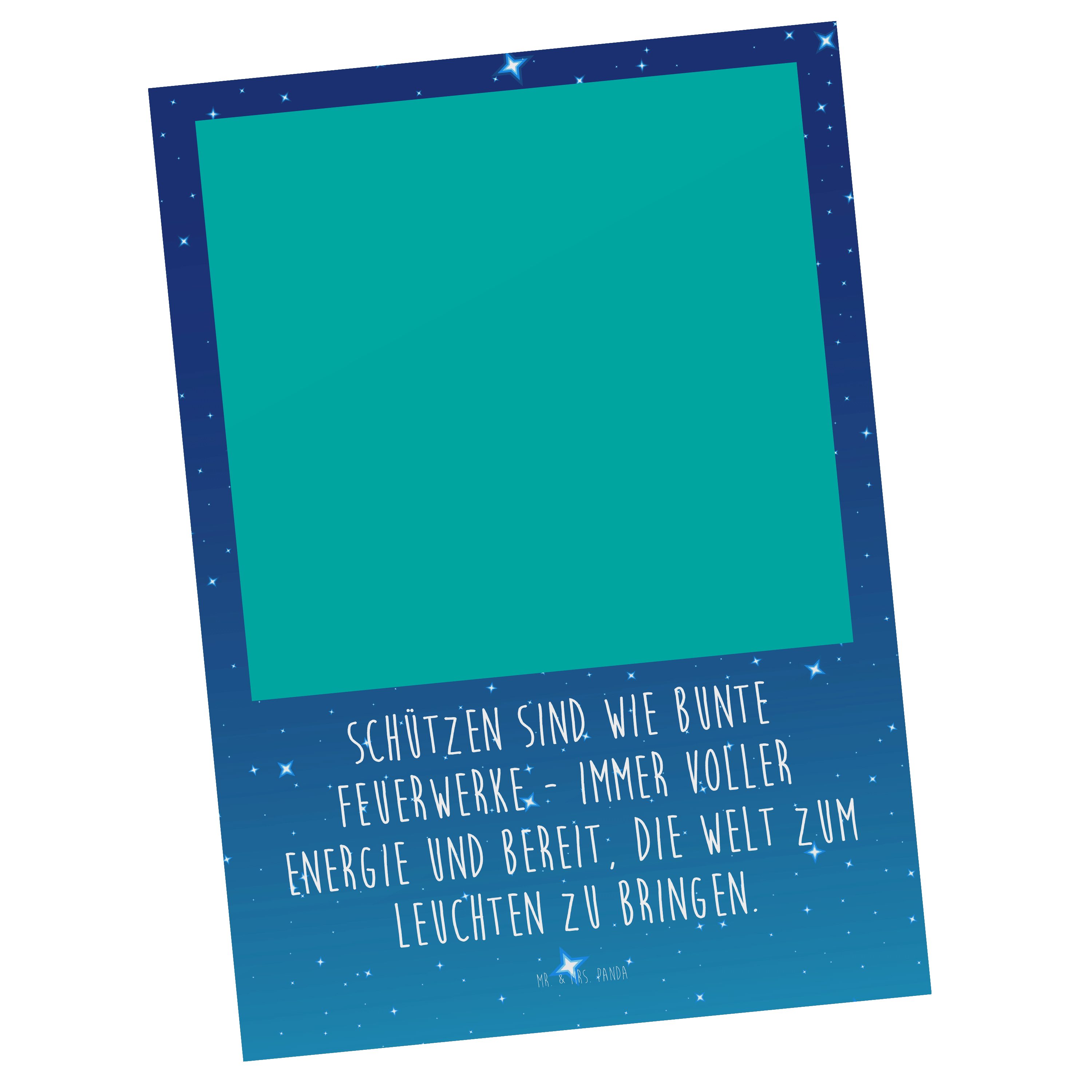 Mr. Sternenhimmel Geschenk, Astrologie Blau Schütze Panda & Mrs. - - Einladungskarte Postkarte