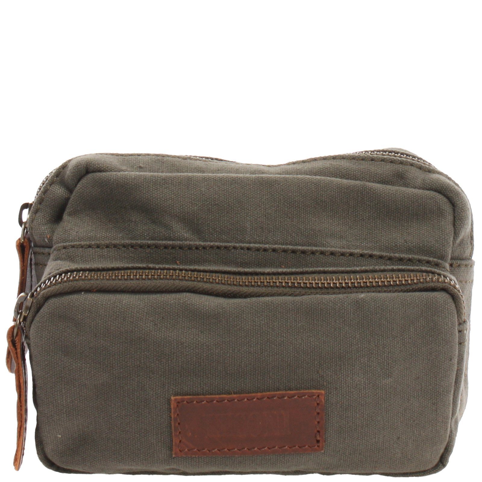 LECONI Gürteltasche Bauchtasche Damen Herren kleine Tasche Canvas + Leder LE3037, stabile Schlaufen – zwei Reißverschlussfächer – Maße: 18×12×5 cm
